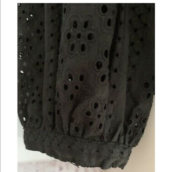 Madewell Small Eyelet Double-Tie Peasant Top Black Long Sleeve Style #K3808 - Picture 7 of 10